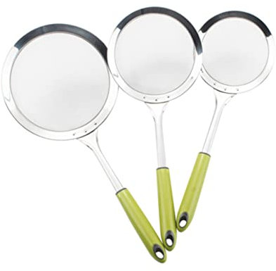 Sosoport Colador De Acero Inoxidable Con Mango Verde Cuchara Espumadera Para Freír y Hervir Filtro De Malla Fina Para Cocina Escurridor Seguro y Antióxido