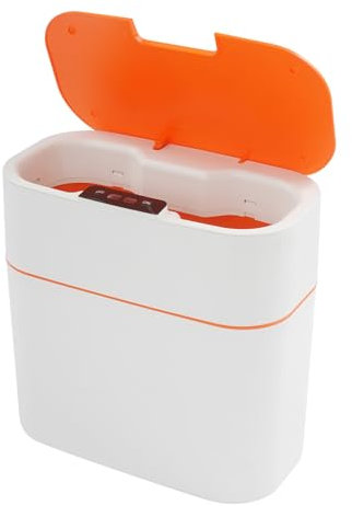 JDBDU Poubelle de salle de bain à capteur - 13 l - Automatique - Avec couvercle - Étanche - Pour salle de bain, cuisine, salon, chambre à coucher (orange, blanc)