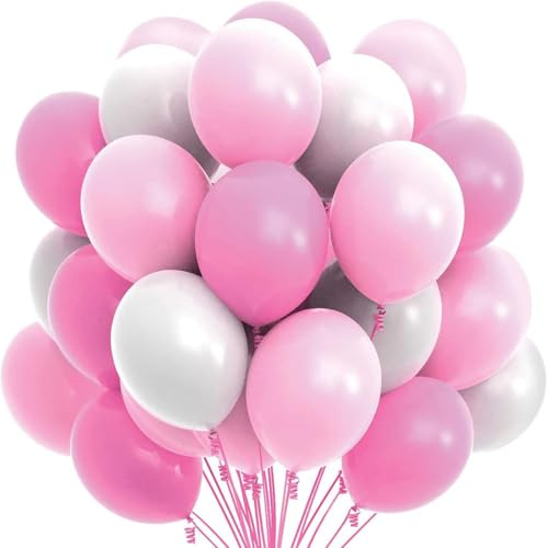 Gleemix 30 Stück Luftballons Rosa Weiß, Helium Luftballons Geburtstag, 25cm Latex Ballons Rosa, für Hochzeit Geburtstag Mädchen Kinder Baby Shower Konfirmation