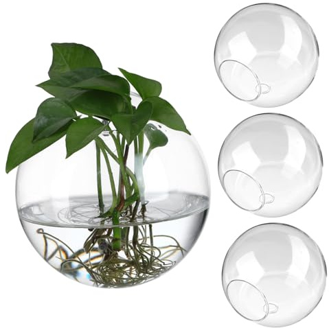 SHINEOFI 4 pièces Pots de Fleurs Muraux Verre Transparent Rond pour Propagation et Décoration Maison Vases Suspendus pour Plantes Hydroponiques et Terrariums Design Gain de Place Élégant