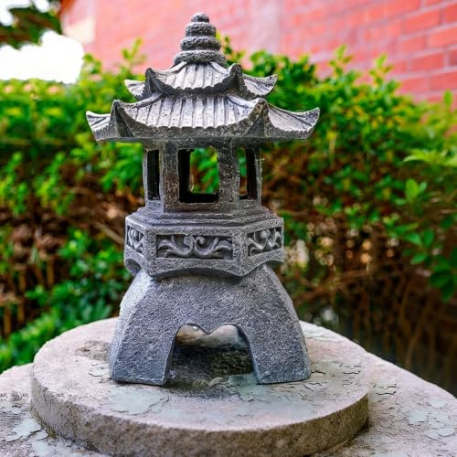Estatuas de Farolas Solares Exterior Jardin Decorativas, Zen Estatua de Farol Decorativo Pagoda para Jardín, Linterna Ornamental para Decoración Interior y Exterior Balcón Patio Porche y Terraza
