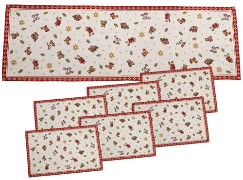 Villeroy & Boch – Toy's Delight Gobelin Tischläufer L inkl. Platzsets Bunt, Maschinenwaschbar, Tischläufer Weihnachtlich, Tischdecke Weihnachten Läufer, Unterleger Tisch, Baumwolle/Polyester