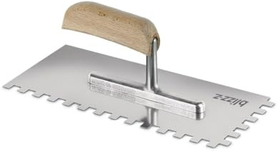 blizz-z Profi Zahnkelle mit Holzgriff - Zahnung 10 x 10 mm - 1 Stück | Blattlänge 280 mm, Blattbreite 130 mm - aus Edelstahl rostfrei - zum hohlraumfreien Verlegen - Made in Germany