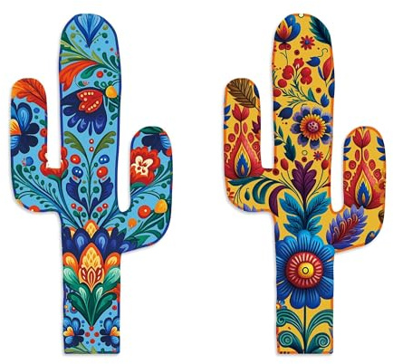 Putuo Decor Azteken-Kaktus-Wanddeko-Set (2er-Set), Western Holz-Wohnaccessoire, Farmhouse-Raumdeko, mexikanische Wandkunst für Wohnzimmer, Schlafzimmer, Küche, Büro