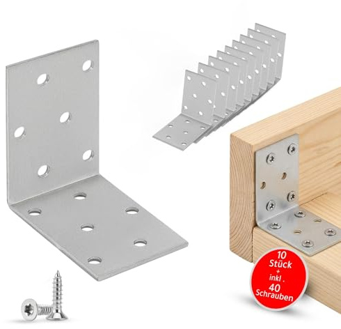 Torfix® Winkelverbinder galvanisch verzinkt 60x60x40, 10er Set Lochplattenwinkel 90° als Holzverbinder-Lochwinkel, stabile Montagewinkel inkl. 40 Torx-Schrauben