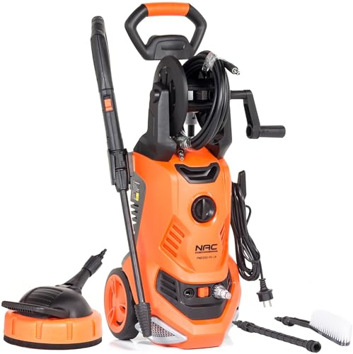NAC Hochdruckreiniger 2200W 170 bar - Druckreiniger mit Flächenreiniger Kompakt (11,5 kg) - 450 l/h Aluminiumpumpe, Schlauchtrommel & Patio Cleaner für Terrasse & Auto NEW American Concept