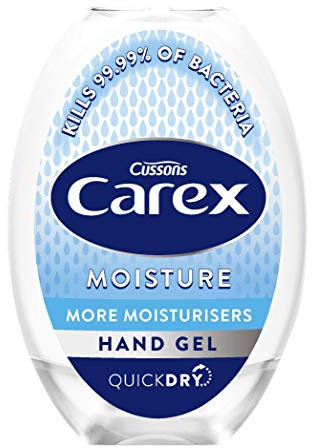 CAREX Moisture Anti Bacterial Hand Sanitiser Gel Pack of 12, with Anti Viral Action Hand Gel with 70 Percent Alcohol that Cleans, Cares and Protects, 50 ml , Packaging may vary