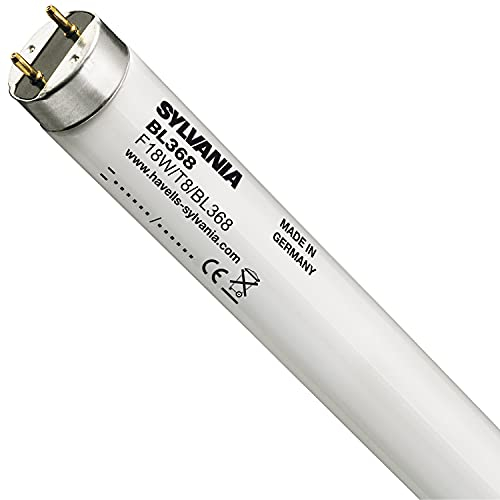 Sylvania T8 Schwarzlicht-Röhren-Lampe, G13 Sockel, 18 Watt, BL368 Blacklight, 10000h Lebensdauer, Lineare Form, 26mm Durchmesser, 600mm Länge, Schwarzer Kolben, dimmbar, 1er Pack