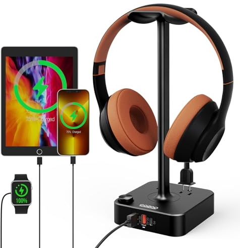 cozoo Headphone Stand with Charger for Desk, Gifts for Gamers Men, Black