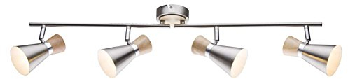 Deckenstrahler Flur 4-Flammig Deckenlampe Holz-Optik Flurlampe Spots beweglich (Deckenbeleuchtung, Wohnzimmer-Lampe, Deckenleuchte, Deckenspot, 80 cm, 4 x E14 Fassung)