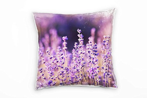 Paul Sinus Art Blumen, lila, Lavendel Deko Kissen 40x40cm für Couch Sofa Lounge Zierkissen - Dekoration zum Wohlfühlen