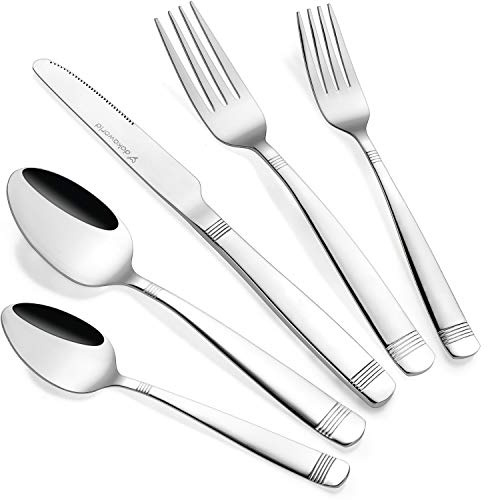 Dokaworld Posate dal design elegante, per 8 persone, 40 pezzi, cucchiai, forchette e coltelli, in acciaio inox 18/10, lavabili in lavastoviglie