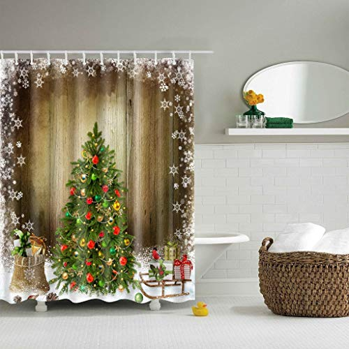 JameStyle26 Duschvorhang Weichtsmann Tannenbaum Schneemann Xmas Weihnachtsbaum Vorhang Digitaldruck inkl. Vorhangringe Anti Schimmel Badezimmer Badewanne waschbar (180 x 200 cm, Tannenbaum)