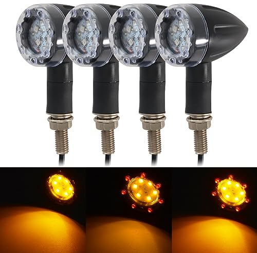 NATGIC 4 STÜCKE Universal Motorrad Blinker Mini Bullet Side Marker Bremslicht Rücklicht Rücklicht Lampe Lauflicht - Schwarz