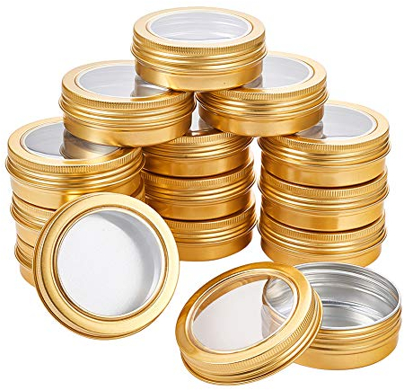 BENECREAT 14 Pots de bidon en Aluminium de 60 ML, boîtes de bidon en Aluminium Rondes pour récipients cosmétiques avec Couvercle à Visser pour fenêtre Transparente pour Bricolage