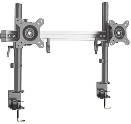 HFTEK 2-Fach-Monitorarm - dual - Halter Tischhalterung für 2 Bildschirme von 15 – 27 Zoll mit Klemmsystem - VESA 75/100 (MP220C-NS) -Individuell umrüstbar