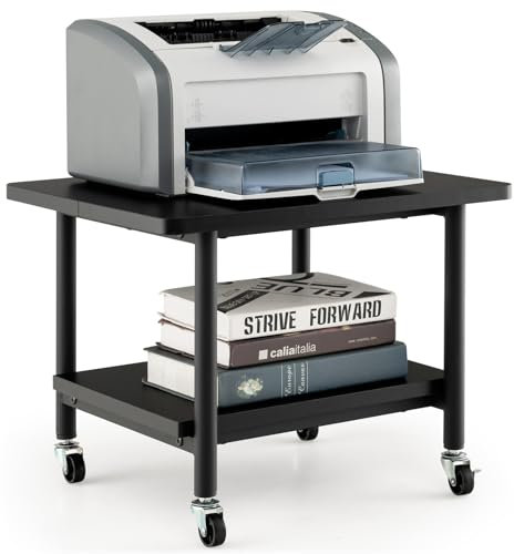 COSTWAY Supporto per Stampante, Carrello Stampante con Ruote Girevoli a 360⁰, Design Rimovibile, Superficie Ampia e Liscia, di Legno e Acciaio, 49 x 40 x 37 cm (Nero)