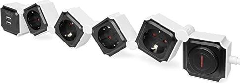 Digitus Presa multipla flessibile da 4 con 2 attacchi USB e interruttori