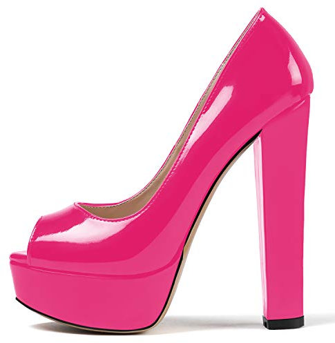 Mettesally Scarpe da Donna - Donna Decolté Peep Toe - Tacco a Blocco 15CM - Plateau Scarpe Rosa EU44