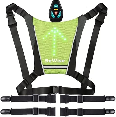 Gilet Clignotant pour Velo et Trottinette avec Télécommande Sans-Fil - Gilet LED 2en1 - Kit de Fixation pour sac à dos inclus - Étanche - Bretelles Réglables - Batterie Rechargeable - 15H d'Autonomie