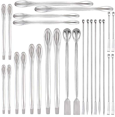 OLYCRAFT 26PCS Stainless Steel Lab Measuring Spatula Set Micro Lab Scoop/Spoon Mixing Spatula for Gel Cap Filler Laboratory Sampling Equipment