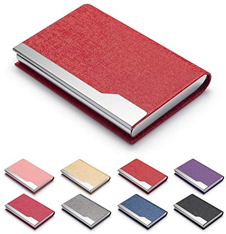 FACATH Porte-cartes de visite pour femme, porte-cartes en métal, porte-carte fin, porte-cartes de visite pour homme et femme avec fermeture magnétique - rouge