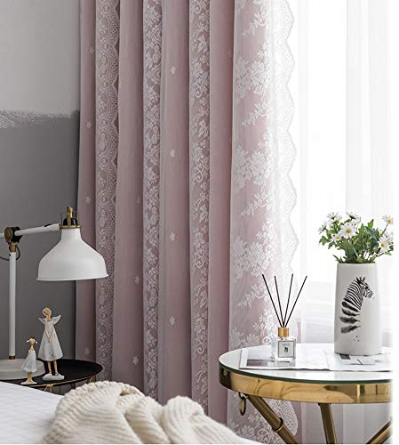 Michorinee Gardinen Kinderzimmer Blickdicht Vorhang Mädchen Junge Blumen Spitze Rosa Verdunkelung mit ösen Lace Voile für Mädchenzimmer Wohnzimmer, 1 Stücke 240 × 132cm (H × B)
