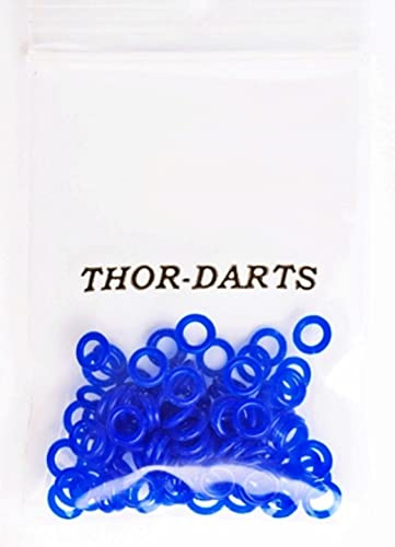 THOR-DARTS Gummiringe blau im Beutel/Tütchen, verhindern zuverlässig das Lösen des (Alu)-Dart-Schaftes BZW. der eingeschraubten Spitze vom Barrel, passend für alle 2BA-Gewinde, 100 Stück