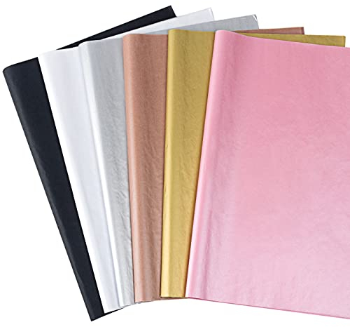 Feibmir 60 Blatt Geschenkpapier Seidenpapier, farbiges Papier, Kraftpapier für Geschenkverpackungen und handgemachte Dekoration,50 x 35 cm(Roségold, Gold, Silber, Rosa, Schwarz, Weiß)