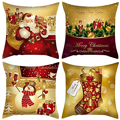 Anyingkai 4er Set Kissenbezüge Weihnachten 45x45,KissenhüllenWeihnachten Kissenbezug,Weihnachtsdeko Kissenhüllen,Weihnachtskissen Kissen,Weihnachtskissenbezüge,Christmas Pillow Covers