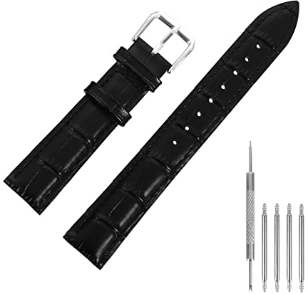 cobee 18 mm Leder-Uhrenarmbänder, weich, schwarz, Alligator-Prägung, Ersatz-Uhrenarmband für Damen und Herren, Smartwatch-Armbänder, Sportuhren, Armbandverschluss, Leder Armbänder