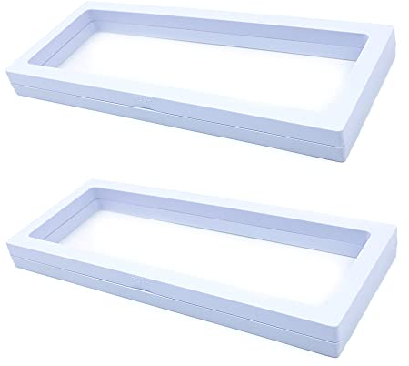 Tiardey 2 Stücke Floating Frame Display Halter 3D Display Box für Münzen Schmuck Halskette Ohrring Medaillons Steine PET Aufhängung Schmuck Vitrine - 230 * 90mm Weiß