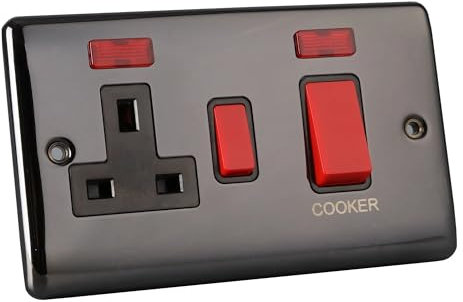 Caradok 45A switch neon 13A switched socket neon Black Nickel, Metal Switch