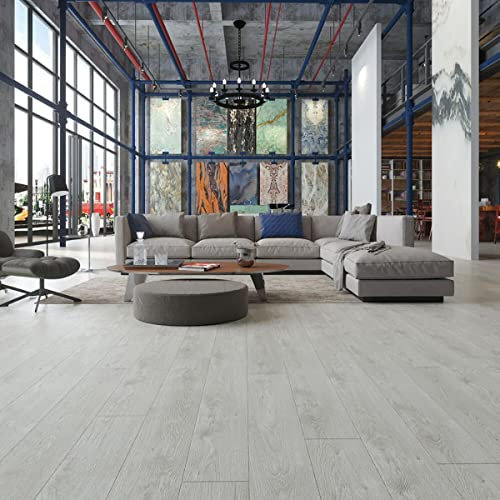 Vinylboden Eiche hellgrau Klebevinyl Holzoptik Bodenbelag Vinyl zum Kleben selbstklebend Landhausdielen 2 mm Holz Optik robuster Holzimitat Boden grau (18 m²)