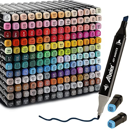 ABEIER 168 Farben Marker Set Filzstifte Set, Alkohol Marker Twin Tip Marker Textmarker Stift Set, Alkoholmarker für Kinder Erwachsene Manga Skizzieren Kalligraphieren, Ausmalen mit Tragetasche