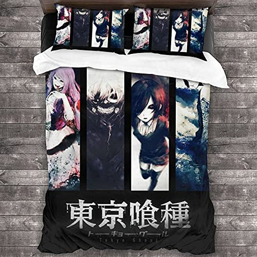 ANSSON Anime Bettwäsche 135x200cm Tokyo Ghoul Mikrofaser Bettbezug Mit Reißverschluss,Kaneki Ken Fanartikel Bettwäsche-Sets Kissenbezug (Single 135x200, Ghoul4)