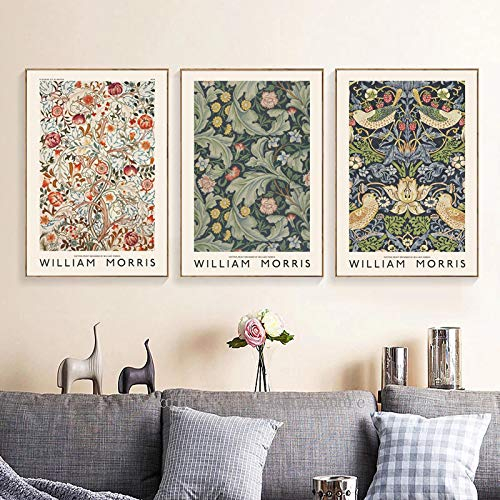 William Morris Museum Ausstellungsposter Leinwand Gemälde Galerie Wand Kunstdrucke Vintage Bilder für Wohnzimmer Wohnkultur19.6x 27.5(50x70cm)x3 Kein Rahmen