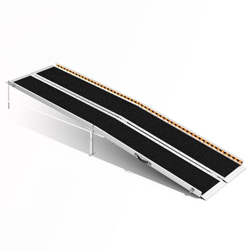 TaiH Leo 8 Feet Wheelchair Ramp, Non-Slip Aluminum Folded Handicap Ramp with Support Legs, Safer Door Threshold Wheelchair Ramps for Home, Wheel Chair Ramp for Home Steps, Stairs, Entry, Doorways