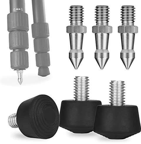 Rigych 6 Stück Tripod Rubber Feet mit Anti-Rutsch Stativ Gummi Spike Fuß Pad 3/8 Gewinde, Edelstahl Kamera Stativ Spikes für Stativ Einbeinstativ Fotografie Zubehör