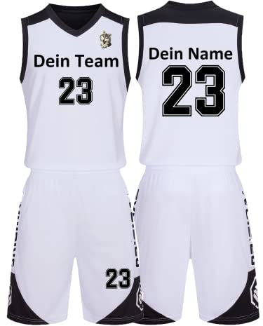 Benutzerdefiniert Basketball Trikot Kinder Herren Set mit Namen Nummer Team Logo 2-Piece Basketball Jersey Shirt & Short Weiß