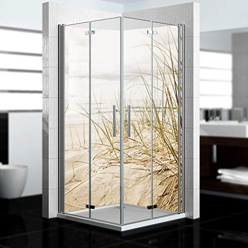 Dedeco 2x Premium Bad Duschrückwand mit Motiv: Dünengras V1, 90x210cm mit UV-Lack glänzend, wasserfest, hochwertig fugenlose Wandverkleidung aus 3mm-Alu-Verbundplatte, Fliesenersatz ohne Bohren