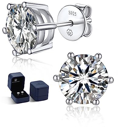MomentWish Ohrstecker Silber 925, 1 Karat/5 mm Moissanite Diamant Ohrringe Damen Echt Hypoallergene Stecker Schmuck Geschenk für Damen-6 Prong