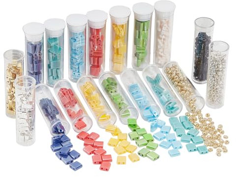 NBEADS 790 Pcs 3 Tailles Ensemble Perles Tila, 10 Couleurs 2 Trous Perles de Rocaille en Verre Entretoise avec 300pcs Perles de Rocaille Rondes Mini Perles Japonaises pour Fabrication de Bijoux