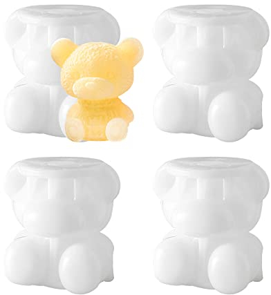 Gativs Eiswürfelformen Bär Silikonform 4 Stück Eiswürfelform Geeignet Eiswürfelform aus Silikon Bärenform 3D-Bär-Form Silikon Kuchen Tierform Kleine Bären Kuchen Silikonform für Gekühlte Getränke