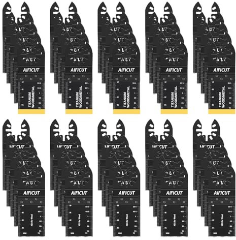 AIFICUT 50pcs Wood Plastics Metal Multitool Blades Titanium oscillating Saw Blades Quick Release Fit Dewalt Tools Bosch Porter Cable Black & Decker Rockwell Ryobi Milwaukee Chicago Craftsman Makita…