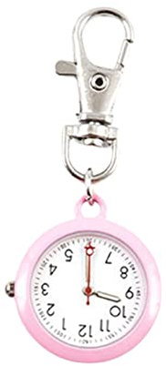 Altsuceser Vintage Round Classical Pocket Key Chain Watch Pendant, Round Quartz Movement Battery-Operated Nurses Keychain Key Ring Watch Pink