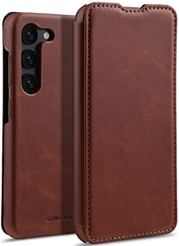 STILGUT Book Case kompatibel mit Samsung Galaxy S23 Hülle aus Leder, Lederhülle, Klapphülle, Handyhülle - Cognac