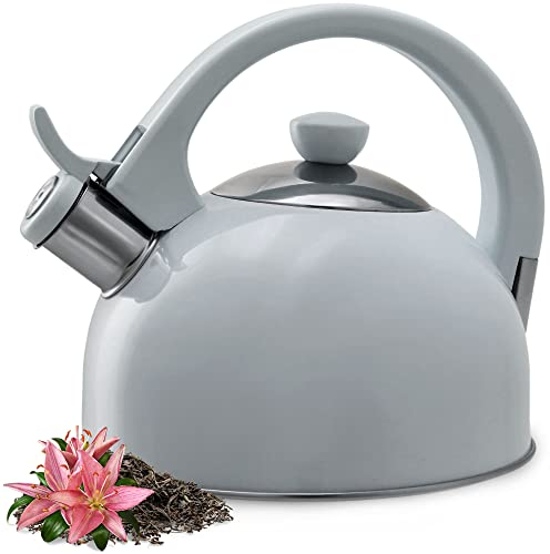 KADAX Stainless Steel Water Kettle, 1.7L Water Kettle, Tea Kettle for All Types of cookers, Stainless Steel Water Kettle, Retro Flute Kettle (Grey)