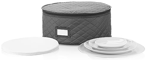 STOZU China Storage Container for Big Dinner Plate - 14 W x 7 H - Includes 12 Felt Dividers. Stackable with Padded Interior - Great for Big Plates and Charger Plates