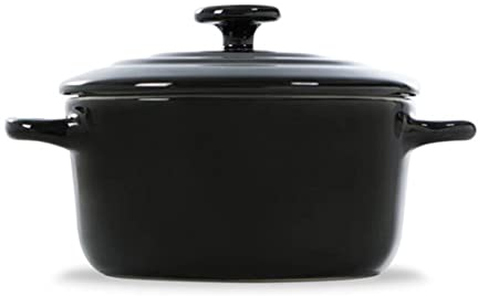 BK Bourgogne Fonte émaillée 10cm Dutch Oven Casserole avec Couvercle, adapté à l'induction, Casserole Ronde pour Cuire, mijoter, ragoûts, Jet Black